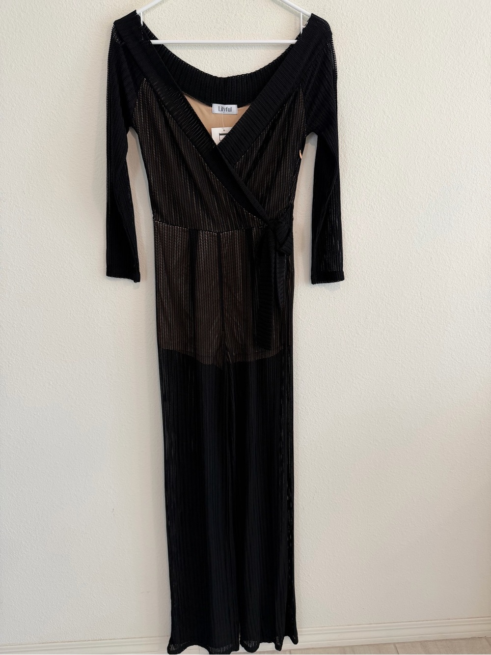 Lilyful Black Long-Sleeve Wrap jumpsuit